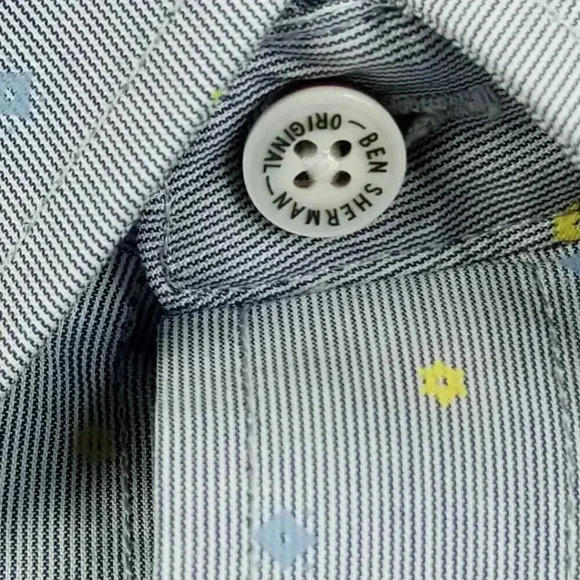 Ben Sherman Small Mod Classic Fit Pocket Logo Tag Blue Yellow Stripe Pattern - Picture 4 of 10